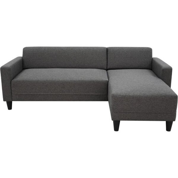 Canapé d'angle fixe 4 places BOB - Tissu anthracite - Réversible - 197 x 117 x 65 cm
