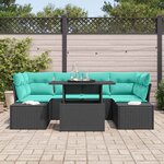 vidaXL Ensemble de Canapés avec coussin 7 Pièces Noir et Bleu polyrotin