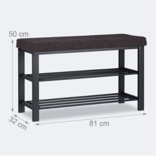 Banc banquette range chaussures coussin rembourré tissu étagère à chaussures 2 niveaux métal marron 13_0000366_3