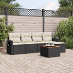 vidaXL Salon de jardin 6 Pièces avec coussins noir résine tressée