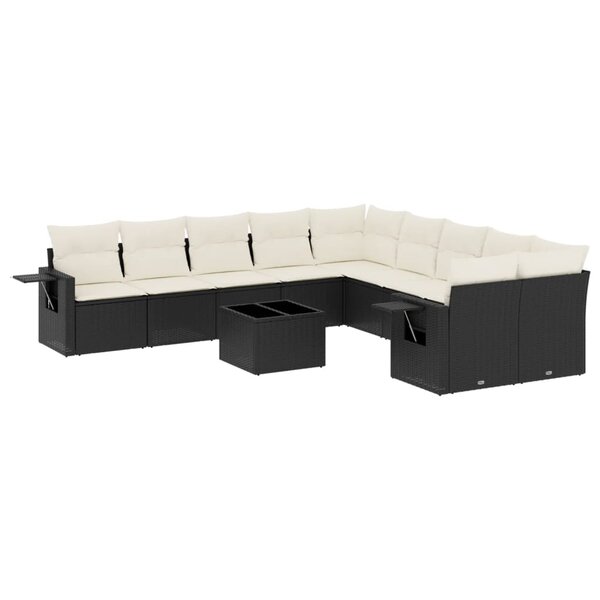 vidaXL Salon de jardin 11 Pièces avec coussins noir résine tressée