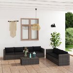 vidaXL Salon de jardin 8 Pièces avec coussins résine tressée gris
