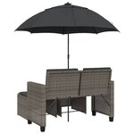 vidaXL Canapé de jardin 2 places avec parasol et tabourets gris rotin