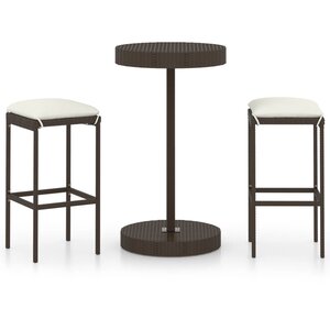 vidaXL Ensemble de bar de jardin 3Pièces coussins Résine tressée Marron