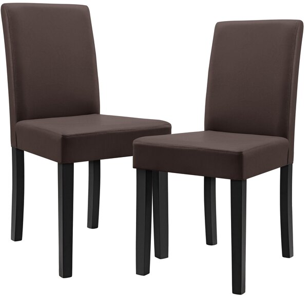 Lot de 2 chaises de salle à manger rembourrées pieds en bois massif housse en synthétique 90 cm marron et noir 03_0002362