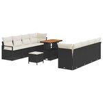 Ensemble de Canapés de Jardin 11 pièces avec Coussins Rattan Poly Noir Acacia