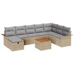 vidaXL Ensemble de canapé de jardin 9 pièces avec coussins beige et polyrotin
