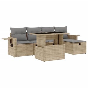 vidaXL Salon de jardin avec coussins 6 Pièces beige résine tressée