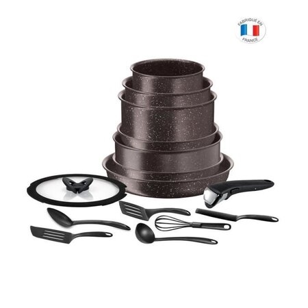 TEFAL L6789102 Ingenio extreme Batterie de cuisine 15 pieces - Marron effet pierre - Fabriqué en France
