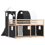 vidaXL Lit superposé avec toboggan et rideaux blanc et noir 80x200 cm