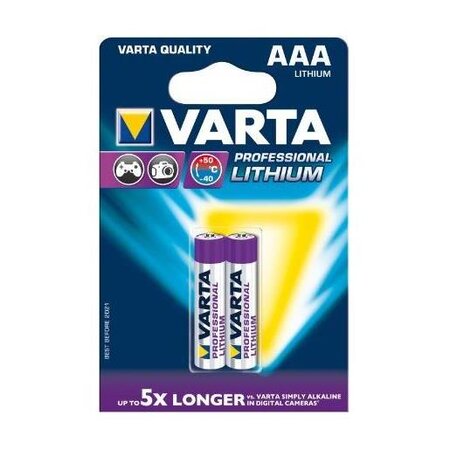 Blister de 2 Piles Lithium 'Professional Lithium' Micro (AAA) LR03 1,5V VARTA