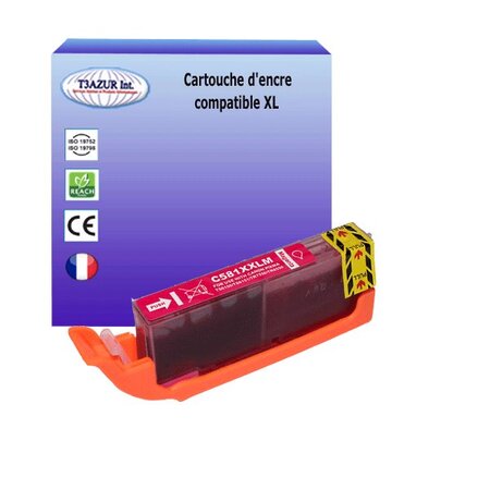 Cartouche compatible avec Canon PixmaTS8251, TS8252, TS 8300, TS8350, TS835, TS8352 remplace Canon CLI581 XL Magenta - T3AZUR