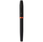 Stylo roller Parker IM Vibrant Rings  Satin noir laqué  attributs orange vif  recharge noire pointe fine  Coffret cadeau