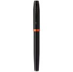 Stylo roller Parker IM Vibrant Rings  Satin noir laqué  attributs orange vif  recharge noire pointe fine  Coffret cadeau