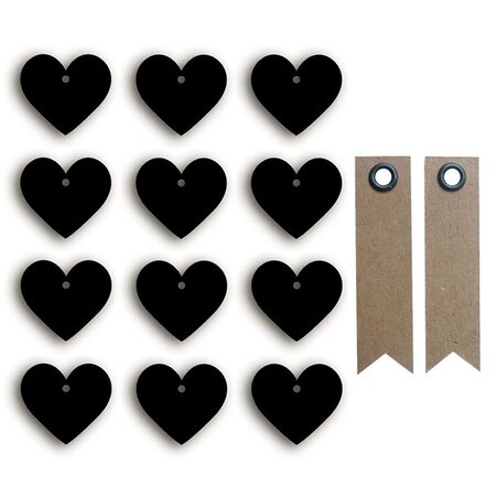 Stickers ardoises petits cœurs + 20 étiquettes kraft Fanion
