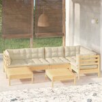 vidaXL Salon de jardin 7 Pièces avec coussins crème bois de pin massif
