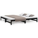 vidaXL Lit coulissant Noir 2x(100x200) cm Bois de pin massif