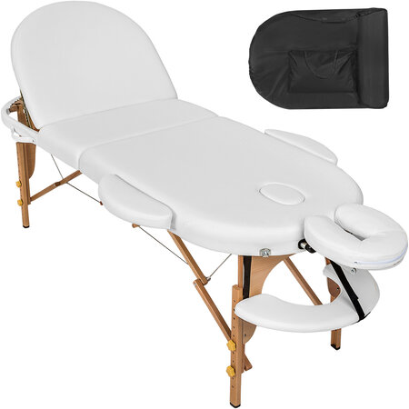 Tectake table de massage sawsan 3 zones avec rembourrage de 5cm et châssis en bois - blanc