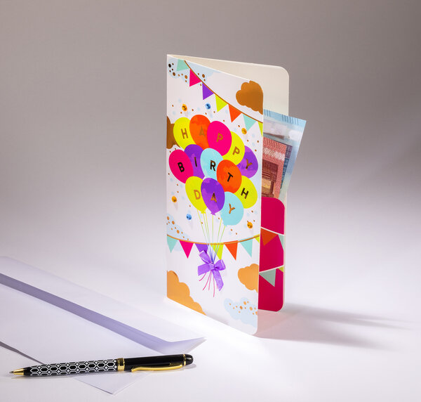 Porte-billet pour offrir billets  chèques  invitations spectacles - happy birthday ballons