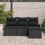 vidaXL Ensemble de Canapés avec coussin 4 Pièces Noir polyrotin