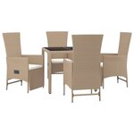 vidaXL Ensemble à manger de jardin avec coussins 5Pièces Beige poly rotin