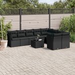 vidaXL Salon de jardin 10 Pièces avec coussins noir résine tressée