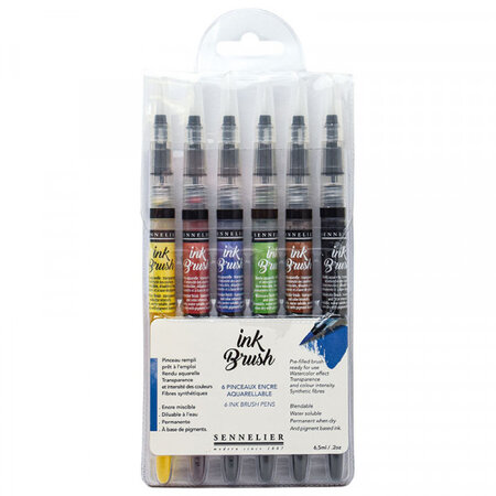 Pochette de 6 pinceaux encre aquarellable ink brush sennelier