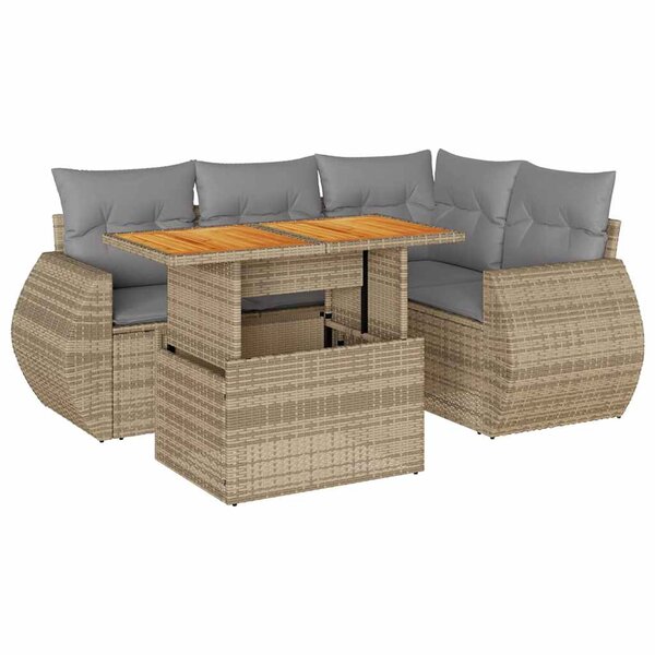 vidaXL Salon de jardin avec coussins 5 Pièces beige résine tressée