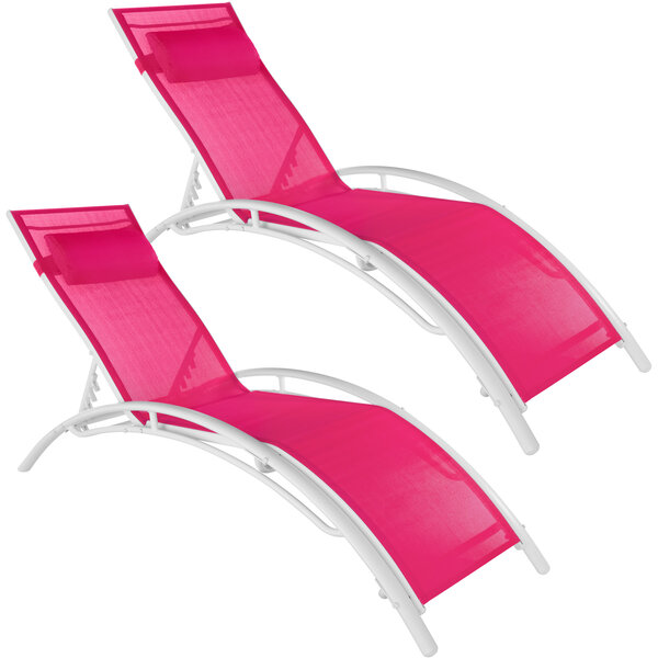 Tectake Lot de 2 transats avec coussin de tête - rose vif