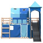 vidaXL Lit superposé avec toboggan et rideaux bleu 80x200 cm