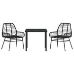 vidaXL Ensemble de salle à manger pour jardin 3 Pièces Noir polyrotin