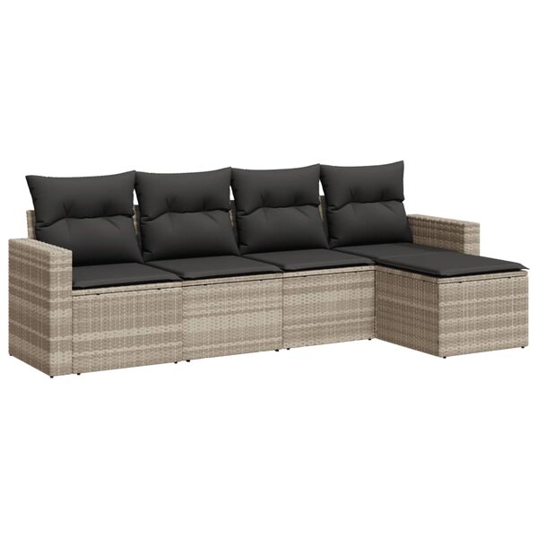 vidaXL Salon de jardin 5 Pièces avec coussins gris clair résine tressée