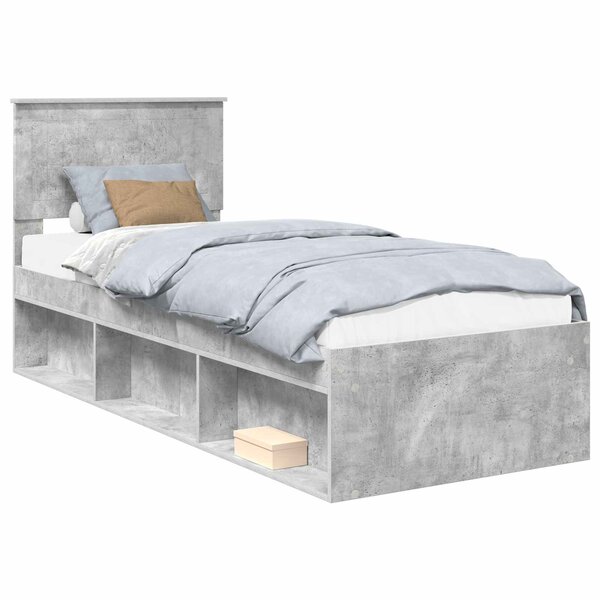 vidaXL Cadre de lit avec tête de lit Gris Béton 75 x 190 cm Pin massif