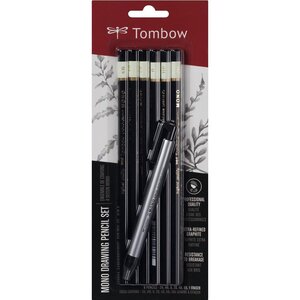 Set de 6 crayons graphite haute qualité mono 2h  hb  b  2b  4b  6b + porte-gomme tombow