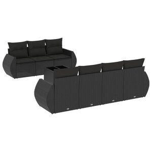 vidaXL Salon de jardin 8 Pièces avec coussins noir résine tressée
