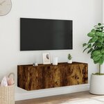 vidaXL Meuble TV mural avec lumières LED chêne fumé 100x35x31 cm