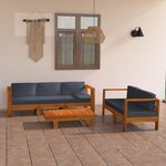 Vidaxl salon de jardin 5 pièces avec coussins gris foncé bois d'acacia