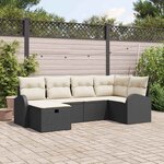 vidaXL Ensemble de canapé de jardin avec coussin 6 Pièces Noir Poly rotin