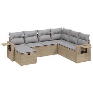 vidaXL Salon de jardin avec coussins 7Pièces mélange beige résine tressée