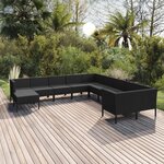 vidaXL Salon de jardin 11 Pièces avec coussins Résine tressée Noir