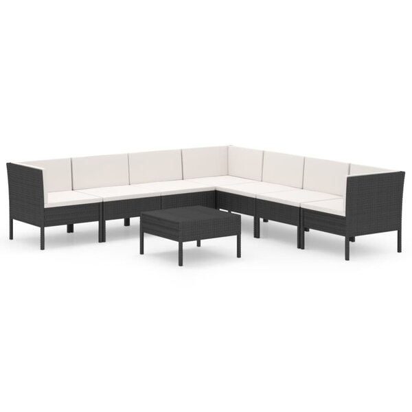 vidaXL Salon de jardin 8 Pièces avec coussins résine tressée noir
