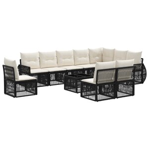 vidaXL Ensemble de canapé de jardin 11 pc Noir et blanc crème