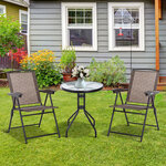 Ensemble de jardin 3 pièces 2 chaises inclinables multi-positions pliables + table ronde verre trempé métal époxy textilène chocolat