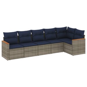 vidaXL Salon de jardin 6 Pièces avec coussins gris résine tressée