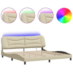 vidaXL Cadre de lit avec LED sans matelas Hvar crème 200x200 cm tissu