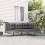 vidaXL Salon de jardin 4 Pièces avec coussins Gris Résine tressée