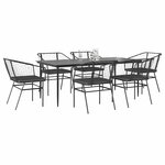 vidaXL Ensemble à manger de jardin coussins 7Pièces noir poly rotin verre