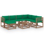 vidaXL Salon de jardin 8 Pièces avec coussins Vert