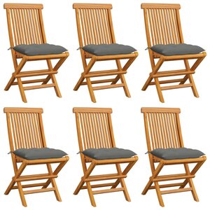 vidaXL Chaises de jardin et coussins gris lot de 6 Bois de teck massif