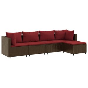 vidaXL Salon de jardin 5 Pièces avec coussins Marron Résine tressée